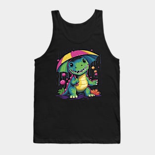 Dinosaur Rainy Day With Umbrella Tank Top